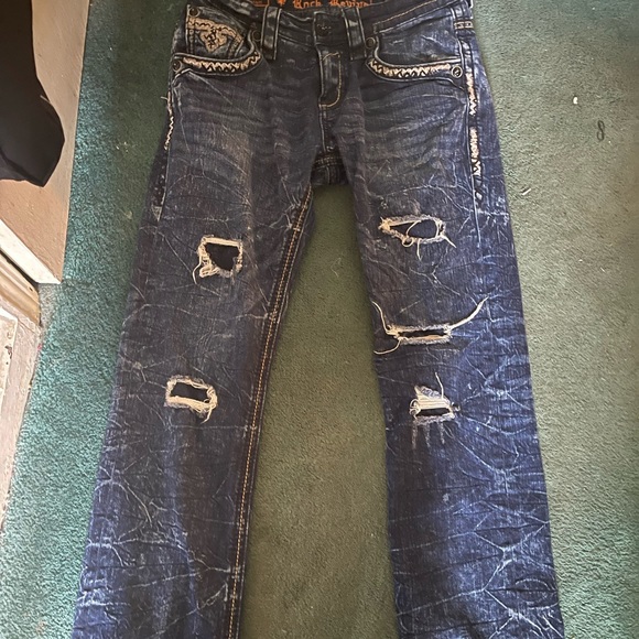 Rock Revival Mens Black Stone Studded Jeans Size 30 - Picture 3 of 3